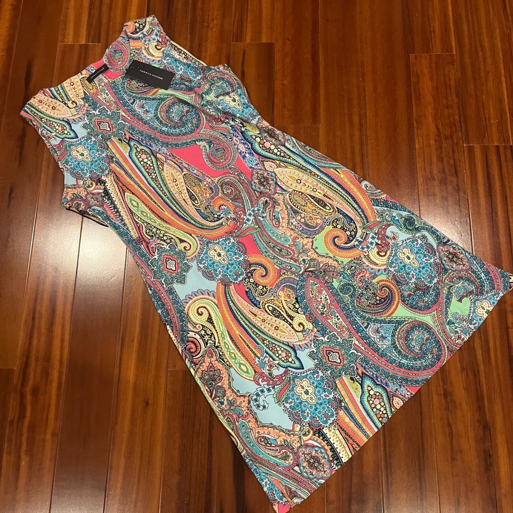 Tommy Hilfiger Midi Dress Pink Multi Paisley Print Sleeveless Midi New‎ Size 8